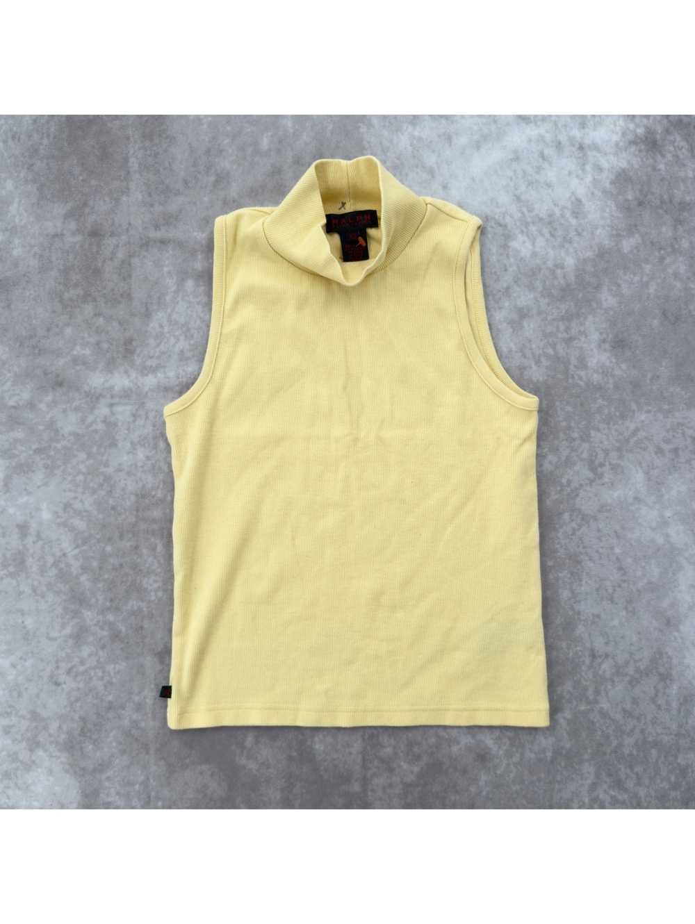 Vintage 90s Ralph Lauren Pastel Yellow Ribbed Sleeveless Turtleneck Tank Top XS